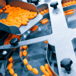 Pharmaceutical production line, production of tablets or vitamins manufacturing, tablet conveyor