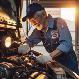 Asian Man repairing truck