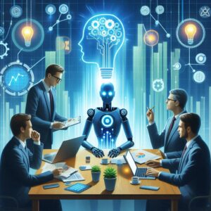 an artificial intelligence robot at the center of business growth illustrating the benefits of ai consulting