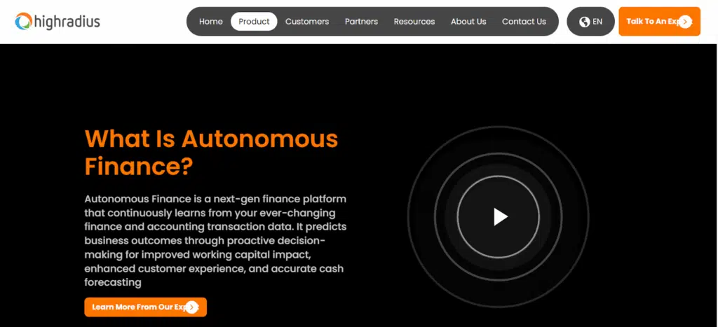 HighRadius home page