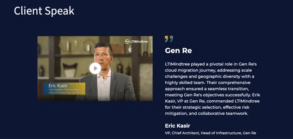 Screenshot of a Mindtree client testimonial