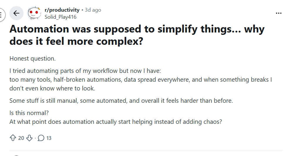 Reddit conversation about how automation can get messy