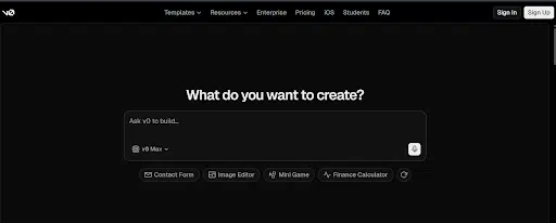 v0 by Vercel homepage
